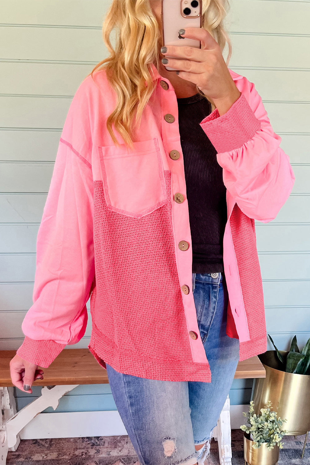 Berg-Feldt | Veste chemise gaufrée bicolore Mélange de coton Confort optimal