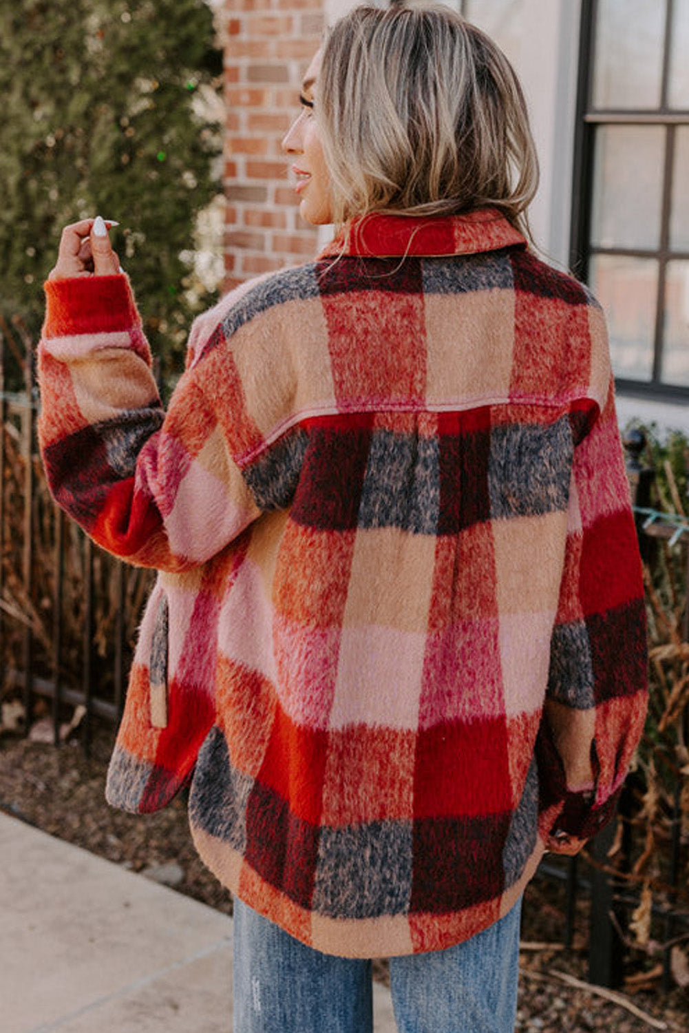 Berg-Feldt | Große orange karierte Freizeitjacke mit Klappentaschen und Knöpfen