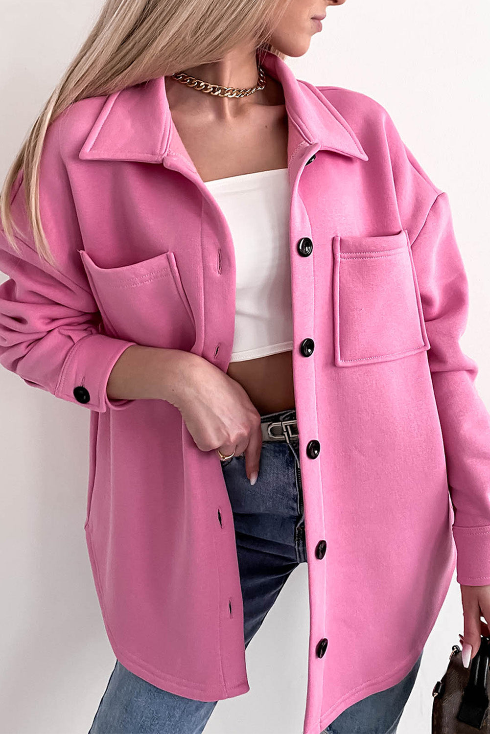 Berg-Feldt | Oversized Hemdbluse mit Großen Taschen Polyester Minimalistisch und Stilvoll