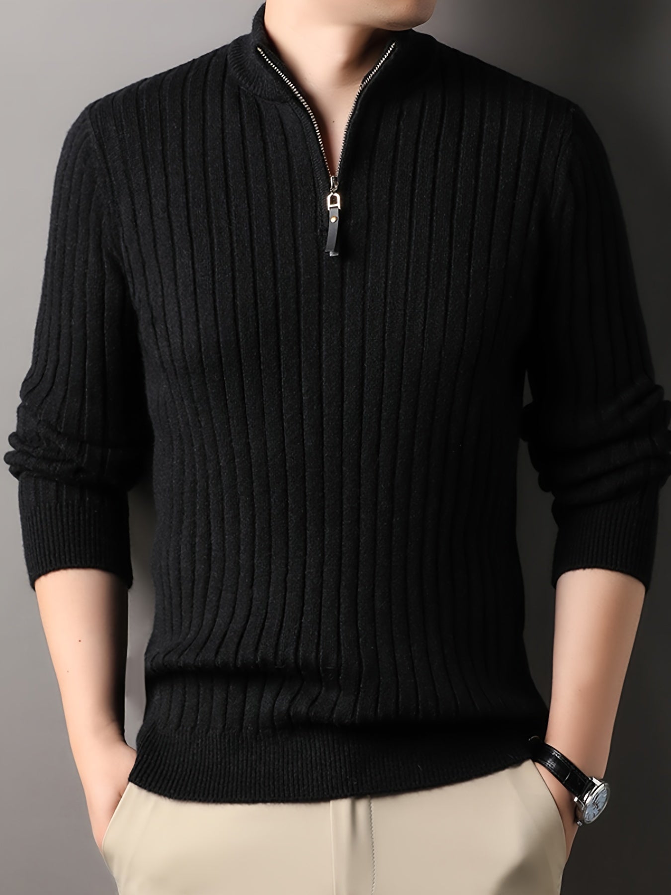 Berg-Feldt | Strickpullover mit Hohem Kragen und Reißverschluss Geripptes Design Weiches Material