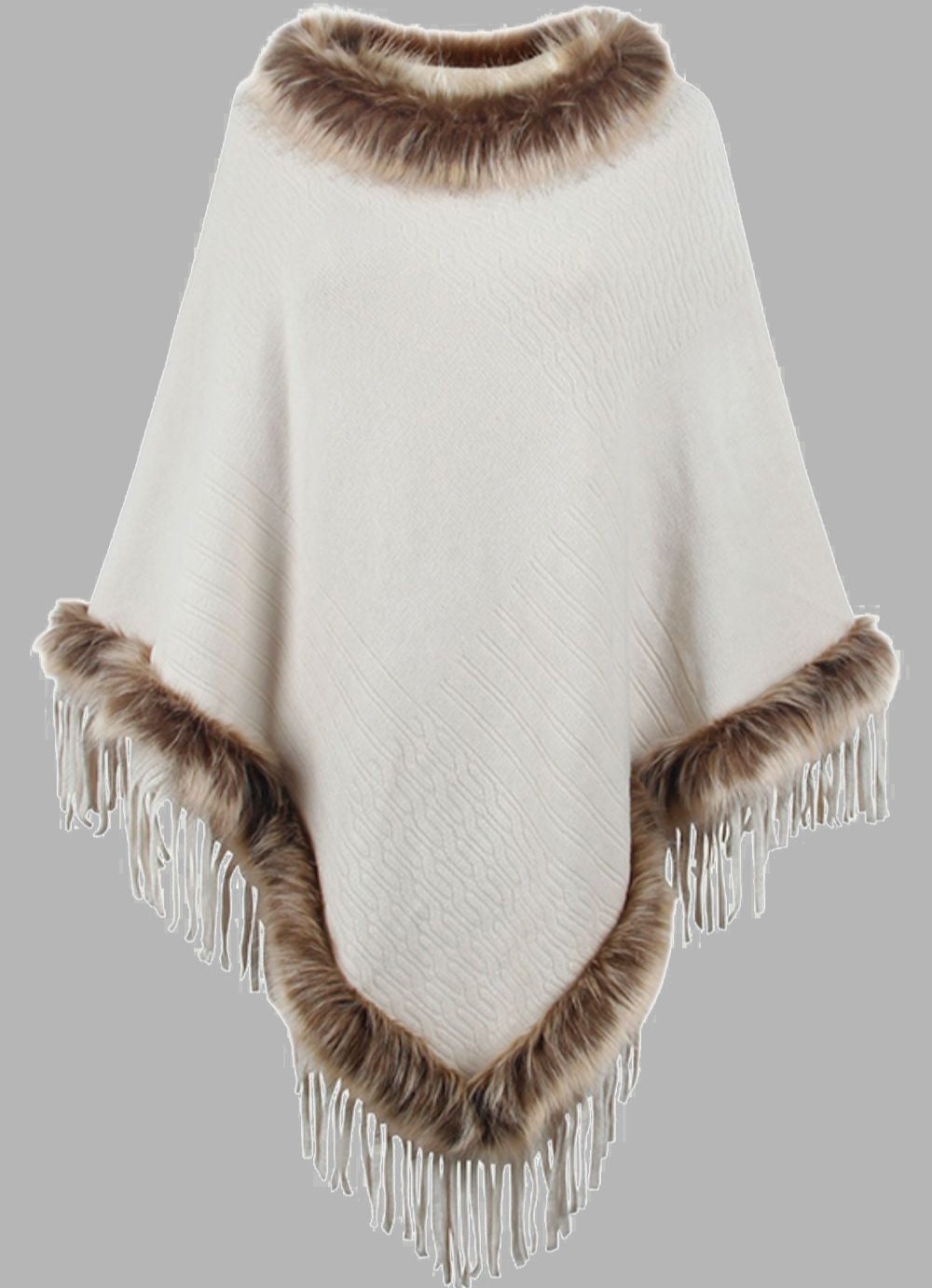 Berg-Feldt | Elegante Damen Poncho mit Pelzkragen und Fransen