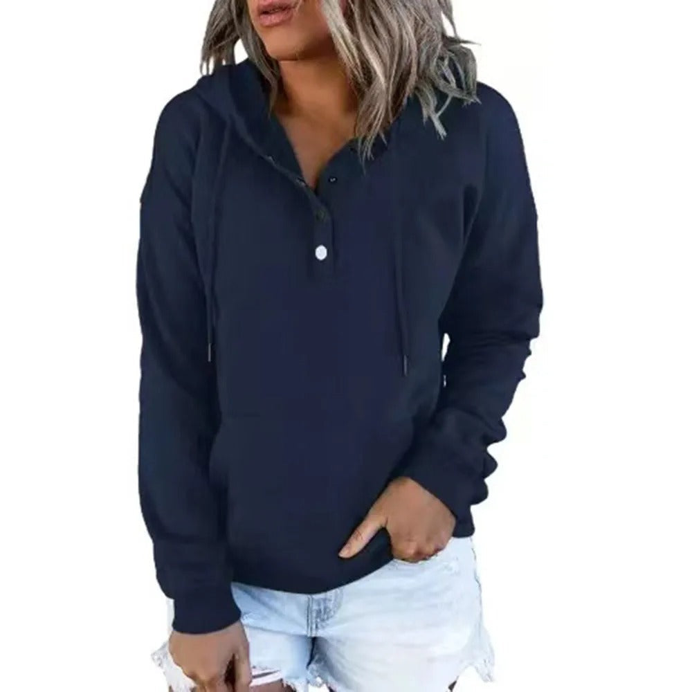 Veste à capuche décontractée pour femme avec boutons métalliques Fudus