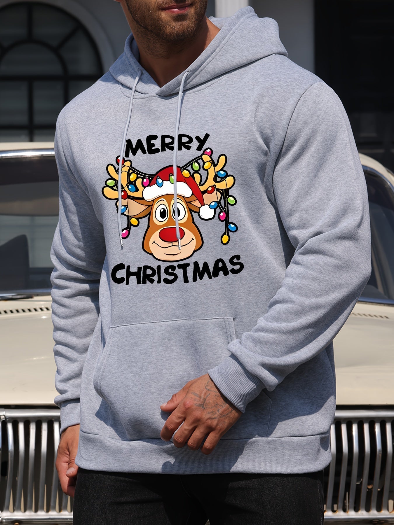 Berg-Feldt | Sweat à Capuche de Noël Imprimé Rennes Polyester Design Joyeux Noël