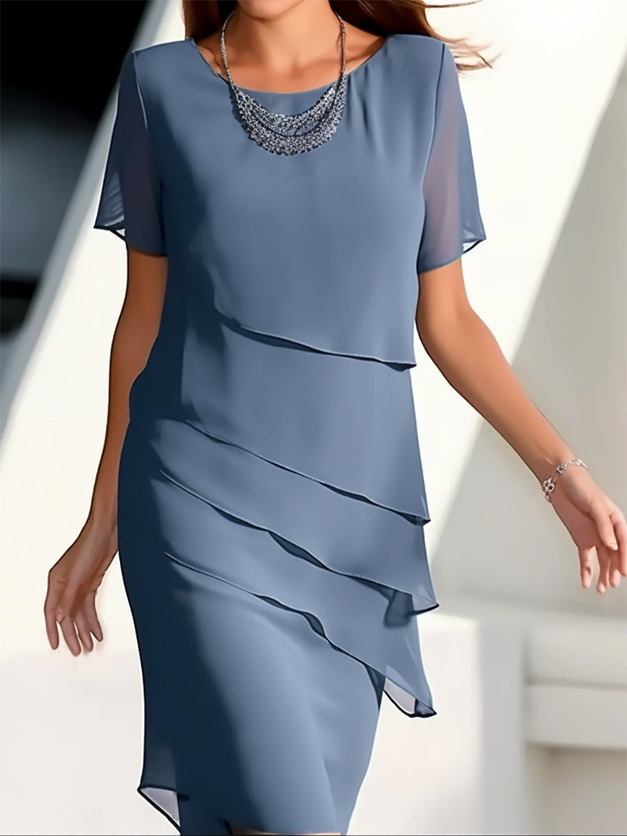 Robe en mousseline de Fudus pour femme avec patchwork et encolure ronde