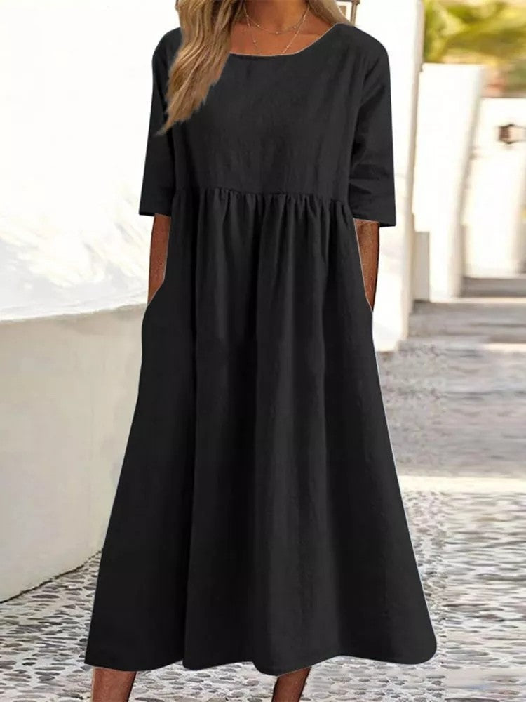 Robe en coton et lin pour femme par Fudus avec poches