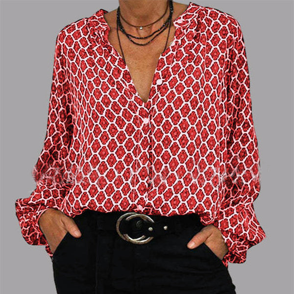 T-shirt ample à col en V avec motif losanges de Fudus
