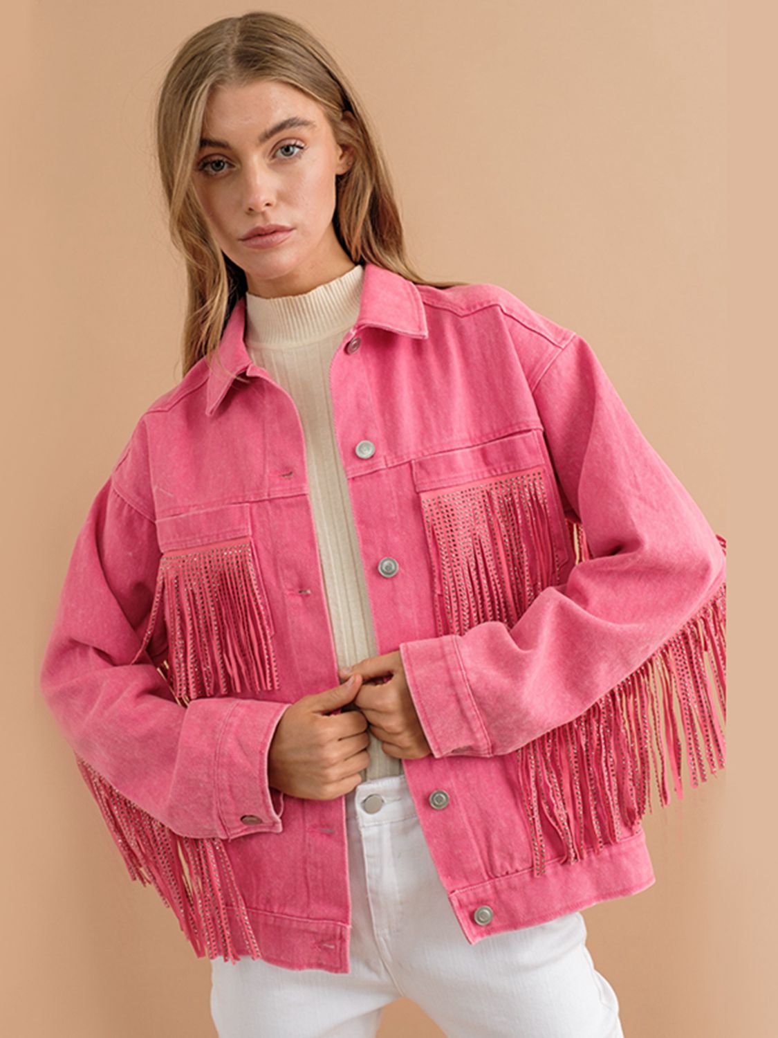 Berg-Feldt | Fransen-Detail Gefallene Schulter Denimjacke