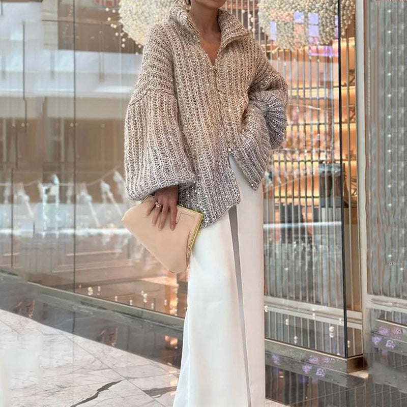 Berg-Feldt | Strickjacke mit Glitzerpailletten