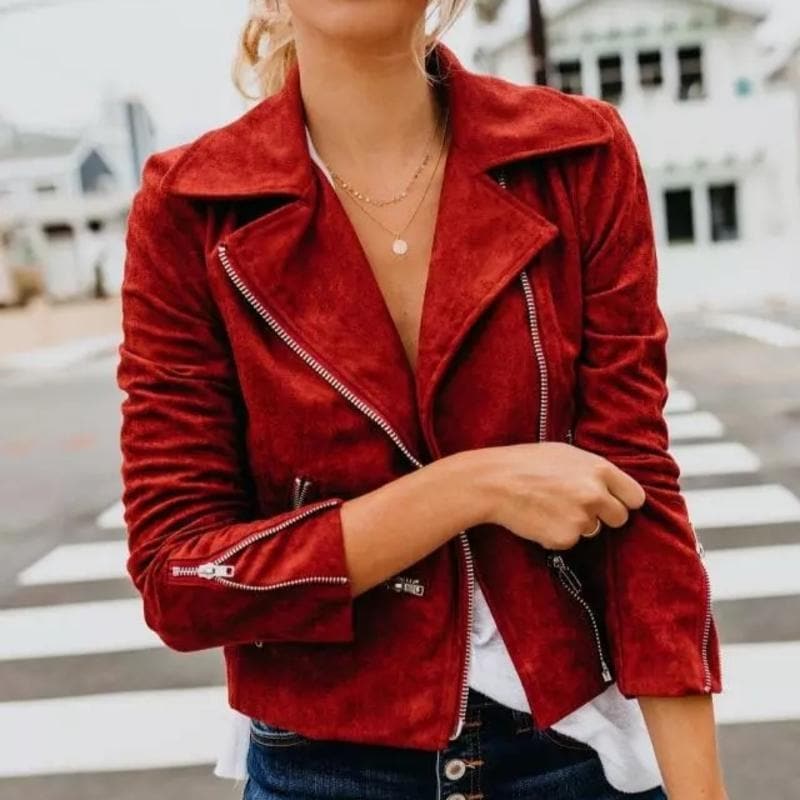 Berg-Feldt | Kurze Wildlederjacke mit Reißverschlüssen Kunstleder Modern und Stylisch