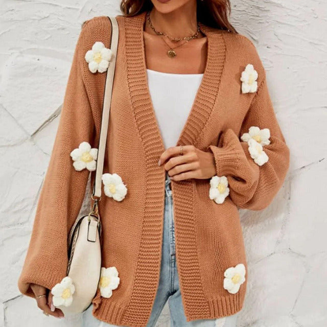 Berg-Feldt | Cardigan en tricot à motif floral Polyester Marron, Détails floraux, Confortable