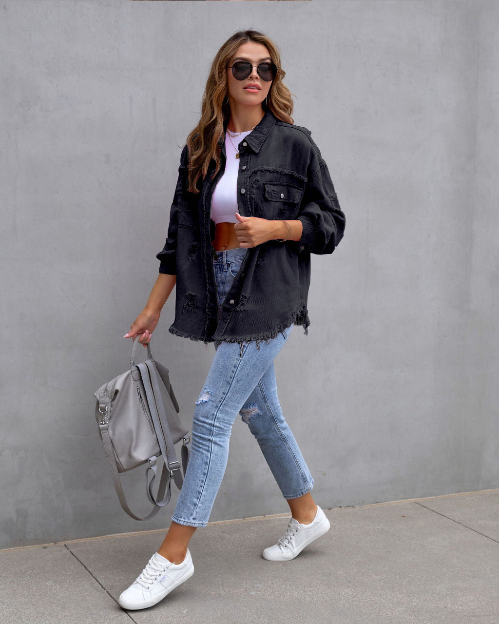 Veste en jean de style lamelles pour femme