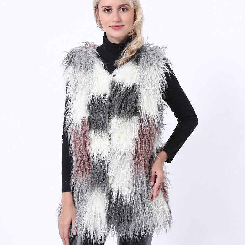 Gilet en fausse fourrure patchwork moelleuse Berg-Feldt pour femme