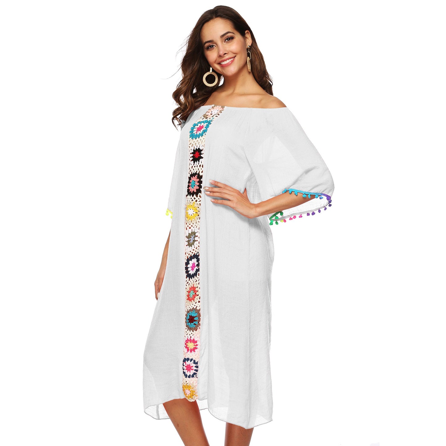 Robe de plage femme, épaules dénudées, brodée, berg-feldt