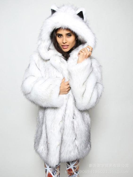 Manteau douillet à capuche et oreilles en fausse fourrure pour femme Berg-Feldt