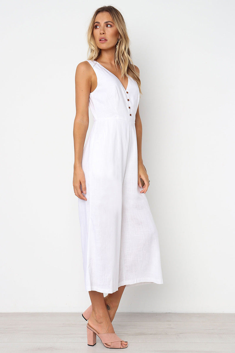 Eleganter Damen-Jumpsuit mit V-Ausschnitt, weiten Beinen, Knöpfen und Taschen von berg-feldt