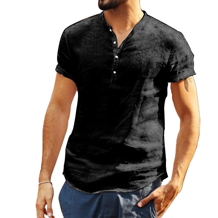Chemise Henley à manches courtes pour homme en coton aéré avec col montant moderne Berg-Feldt