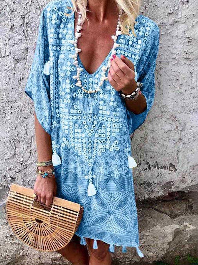 Kaftan bohème chic pour femme avec col en V et pompons de berg-feldt