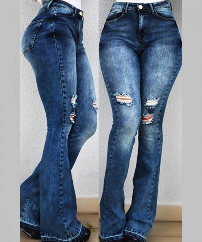 Jean évasé taille haute effet usé femme Berg-Feldt