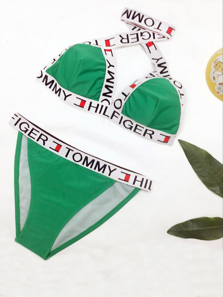 Ensemble bikini femme, coupe triangle, avec larges bretelles ajustables et taille élastiquée