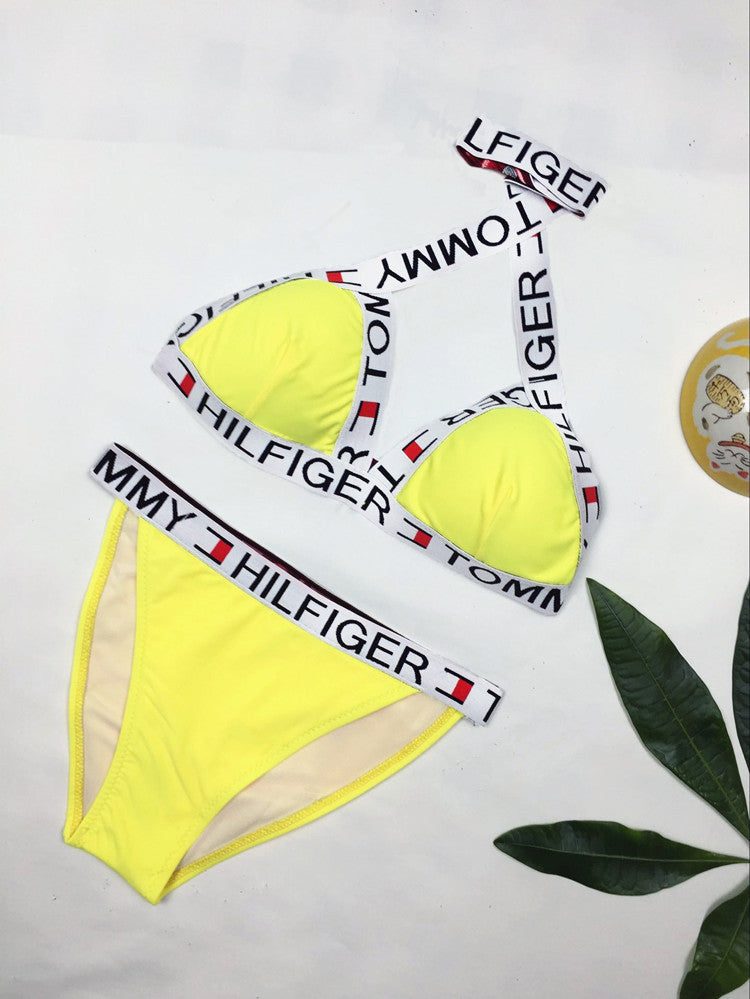 Ensemble bikini femme, coupe triangle, avec larges bretelles ajustables et taille élastiquée