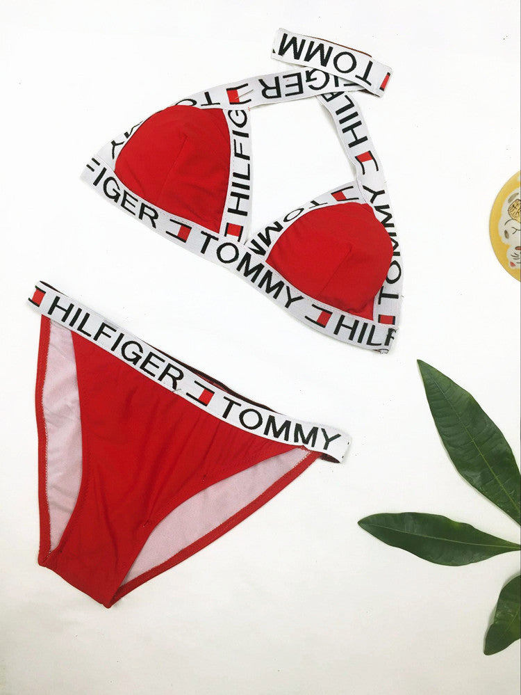 Ensemble bikini femme, coupe triangle, avec larges bretelles ajustables et taille élastiquée