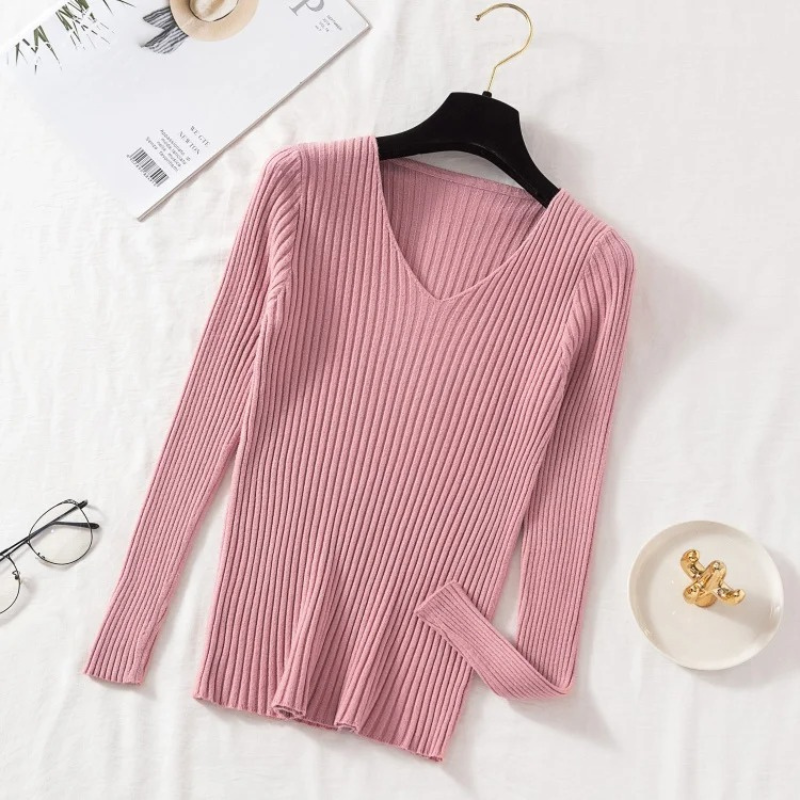 Berg-Feldt | Pullover - Slim-Fit Rippstrick V-Ausschnitt Pullover