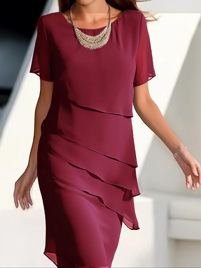 Robe en mousseline de Fudus pour femme avec patchwork et encolure ronde
