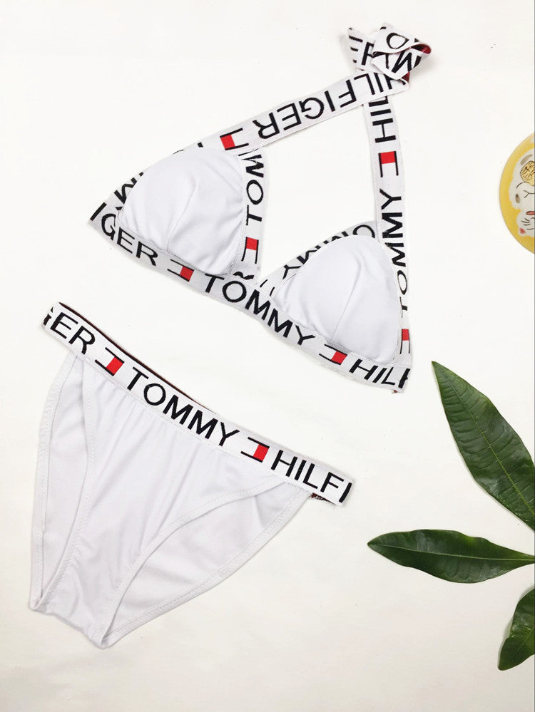 Ensemble bikini femme, coupe triangle, avec larges bretelles ajustables et taille élastiquée