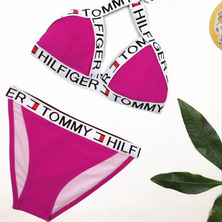 Ensemble bikini femme, coupe triangle, avec larges bretelles ajustables et taille élastiquée