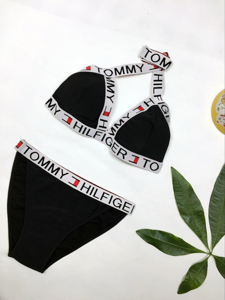 Ensemble bikini femme, coupe triangle, avec larges bretelles ajustables et taille élastiquée