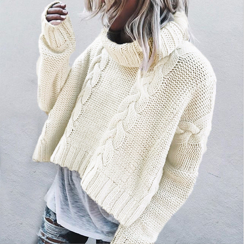 Pull en grosse maille femme avec col roulé volumineux et torsades Berg-Feldt