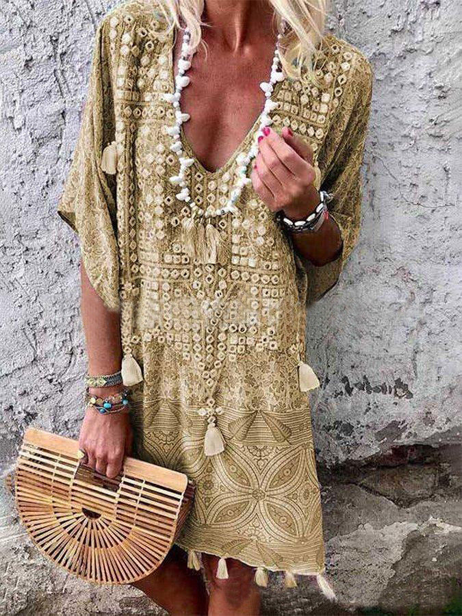 Kaftan bohème chic pour femme avec col en V et pompons de berg-feldt