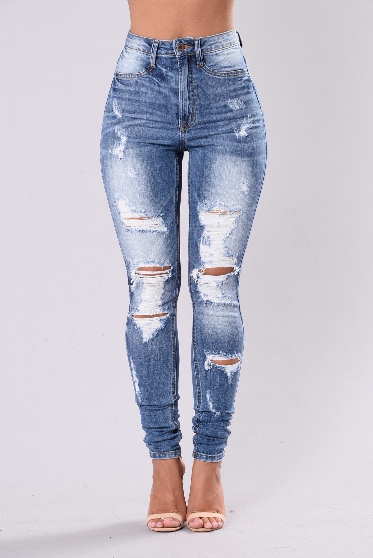 Figurbetonte Damen High-Waist Jeans mit Stretch und modischen Rissen von berg-feldt