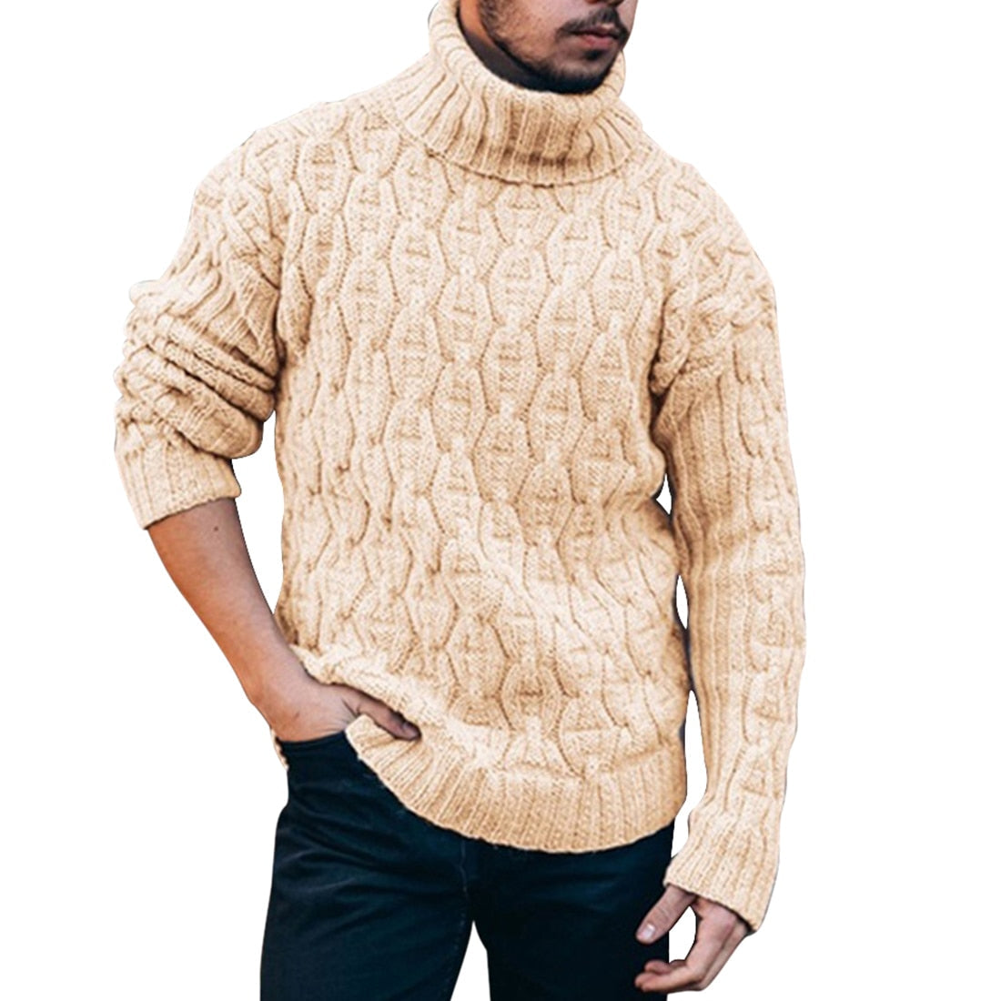 Pull col roulé classique en grosse maille pour homme
