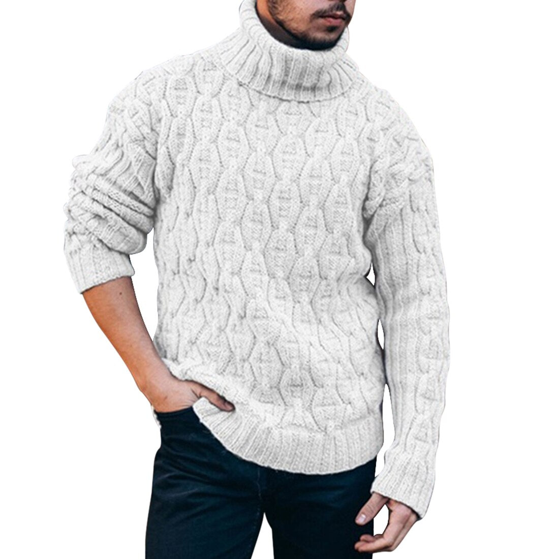 Pull col roulé classique en grosse maille pour homme