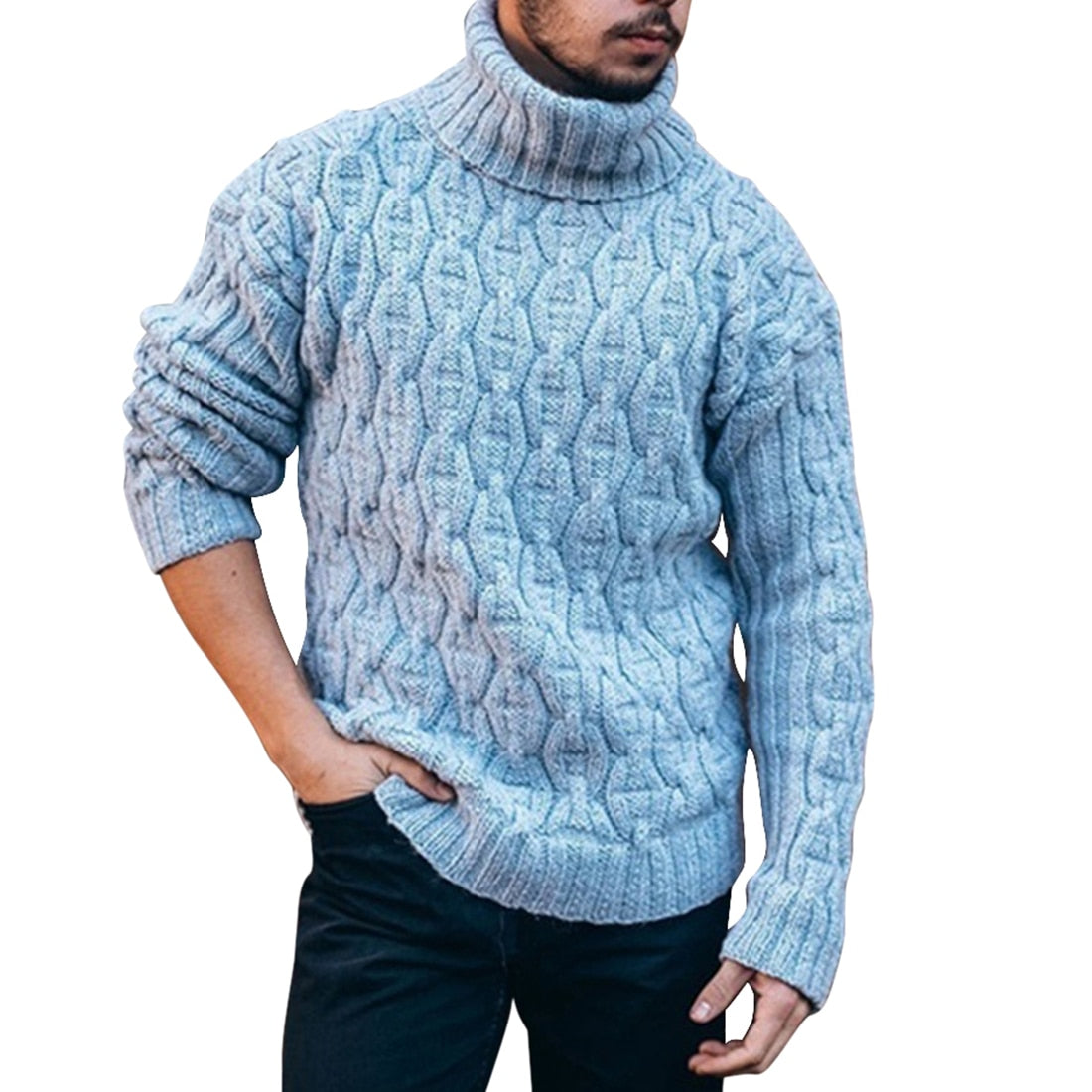 Pull col roulé classique en grosse maille pour homme