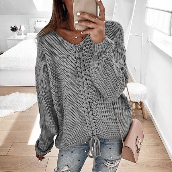 Pull en grosse maille pour femme avec détails à lacets romantiques et coupe décontractée Berg-Feldt