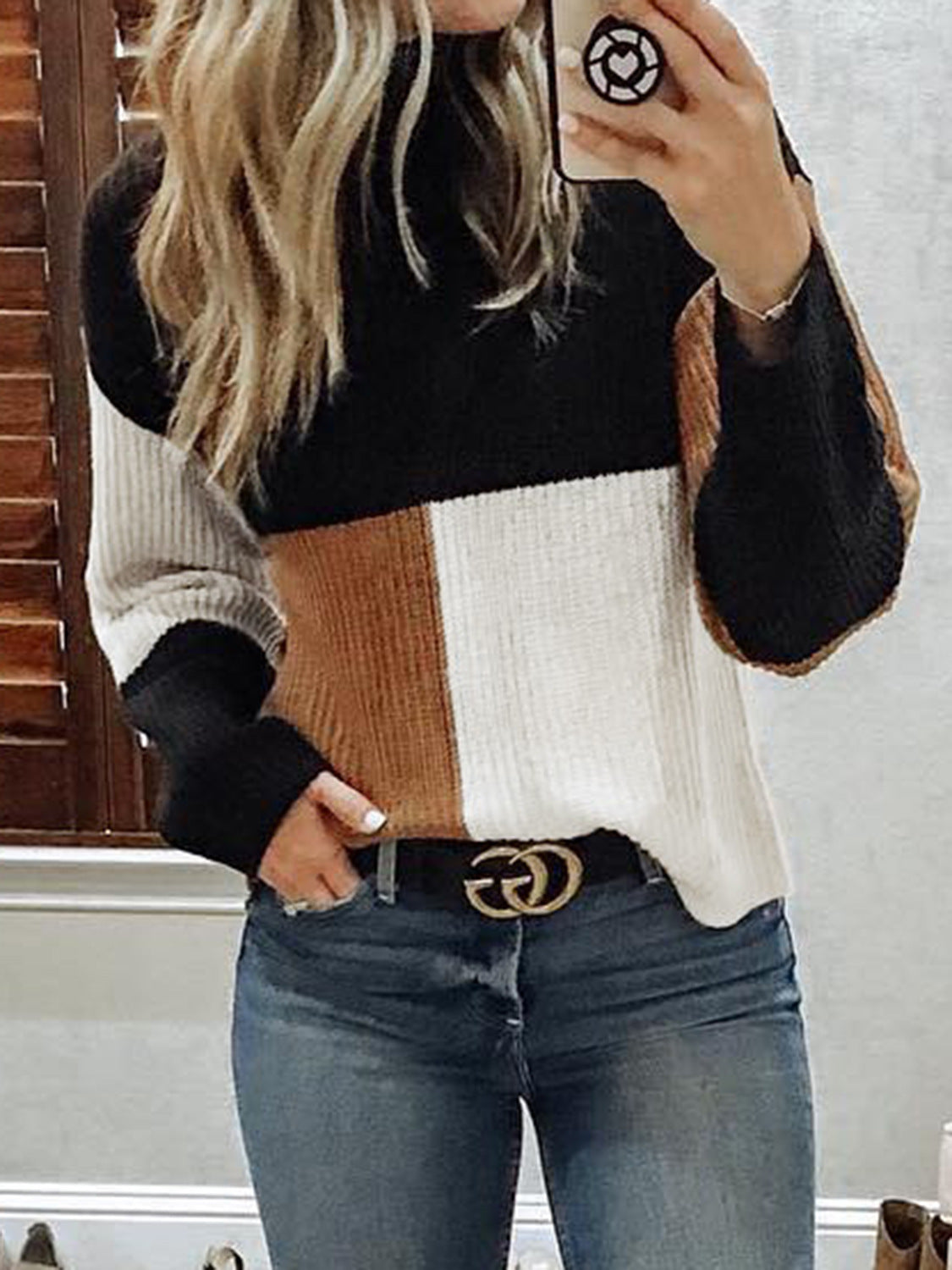 Damenmodischer Strickpullover im modernen Farbblock-Design Berg-Feldt