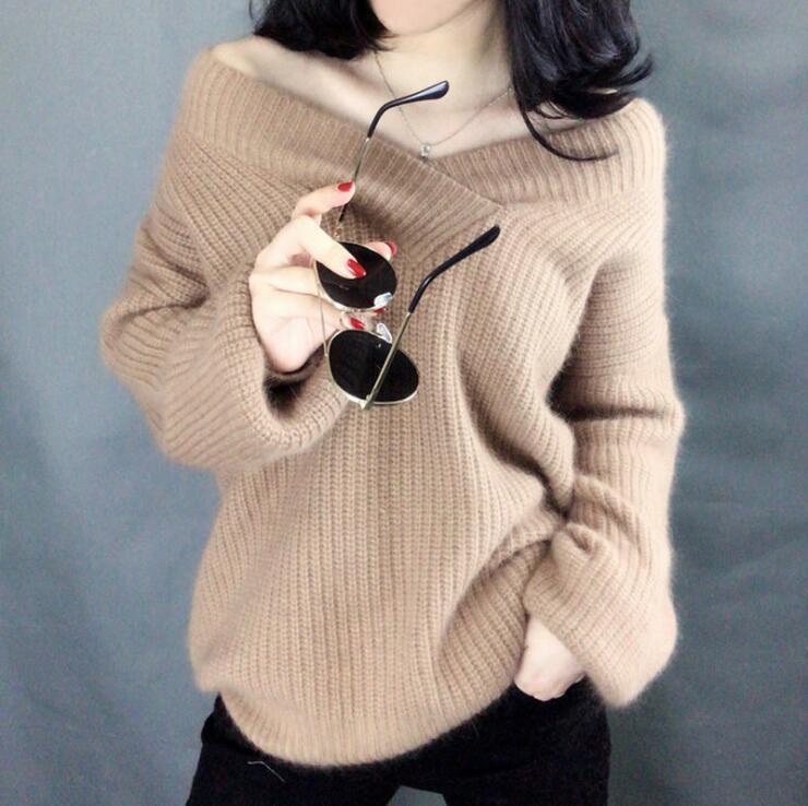 Pull en maille décontracté oversize avec col en V Berg-Feldt pour femme