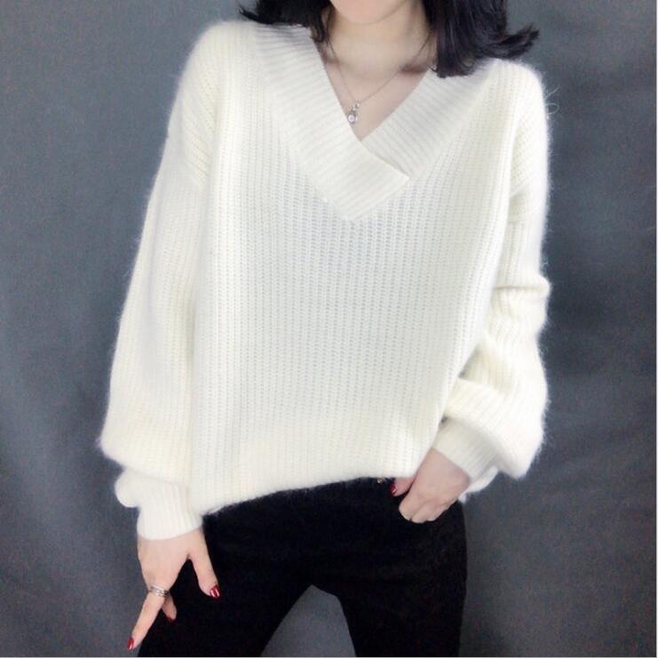 Pull en maille décontracté oversize avec col en V Berg-Feldt pour femme