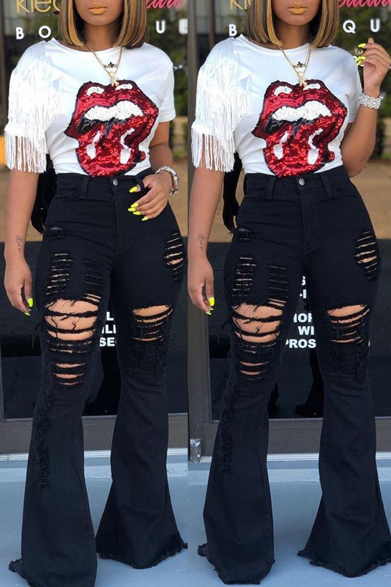 Jean flare taille haute avec détails déchirés par berg-feldt pour Femme