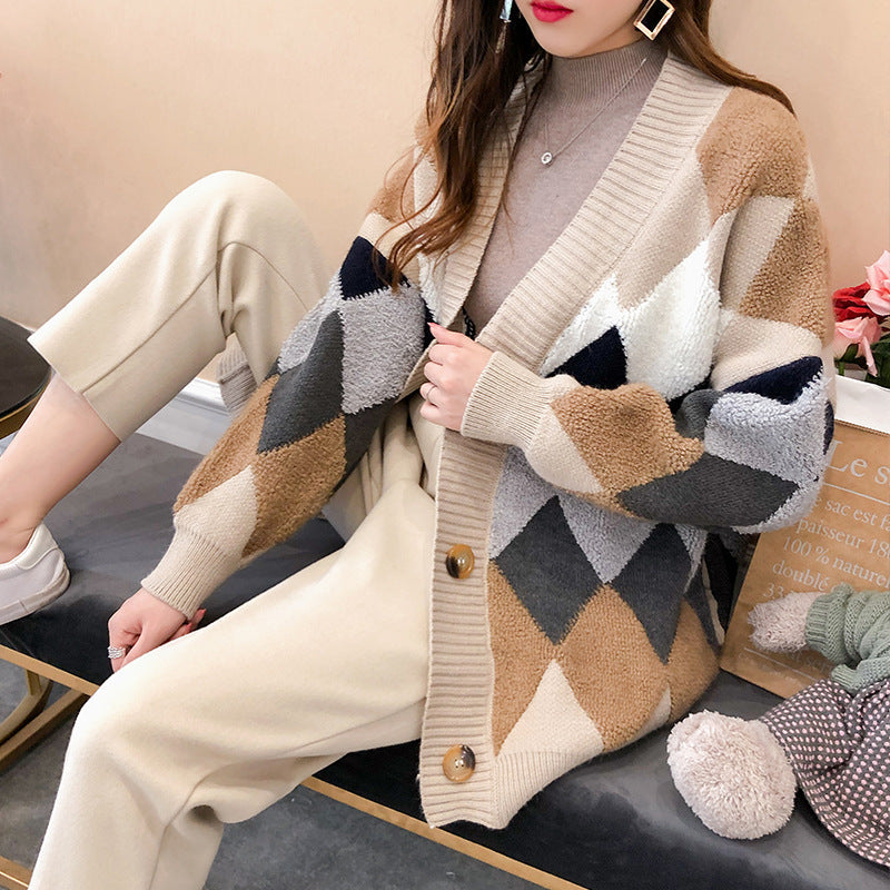 Cardigan ample en maille à motif géométrique Damen Berg-Feldt