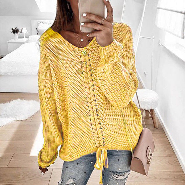 Pull en grosse maille pour femme avec détails à lacets romantiques et coupe décontractée Berg-Feldt