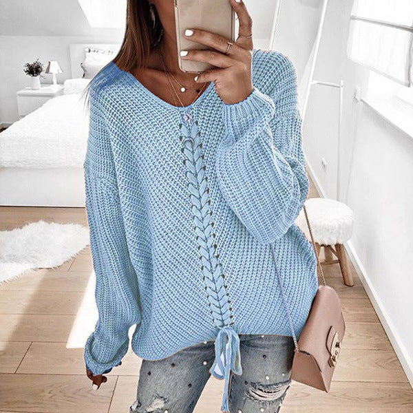 Pull en grosse maille pour femme avec détails à lacets romantiques et coupe décontractée Berg-Feldt