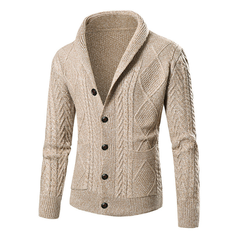 Cardigan tricoté pour hommes avec motif tressé moderne et élégant col châle Berg-Feldt