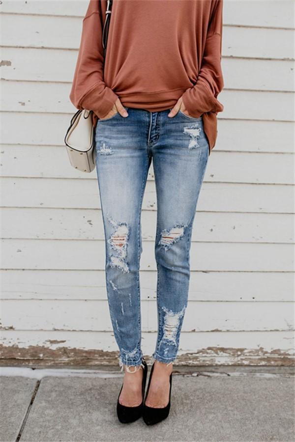 Jean slim femme tendance taille haute et effet déchiré berg-feldt