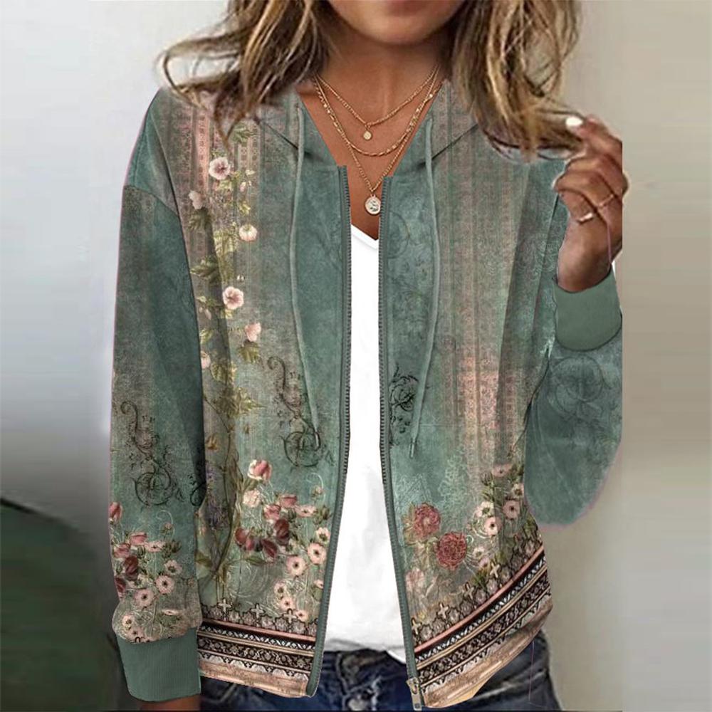 Sweat à capuche confortable à manches longues avec motif floral unique par Fudus