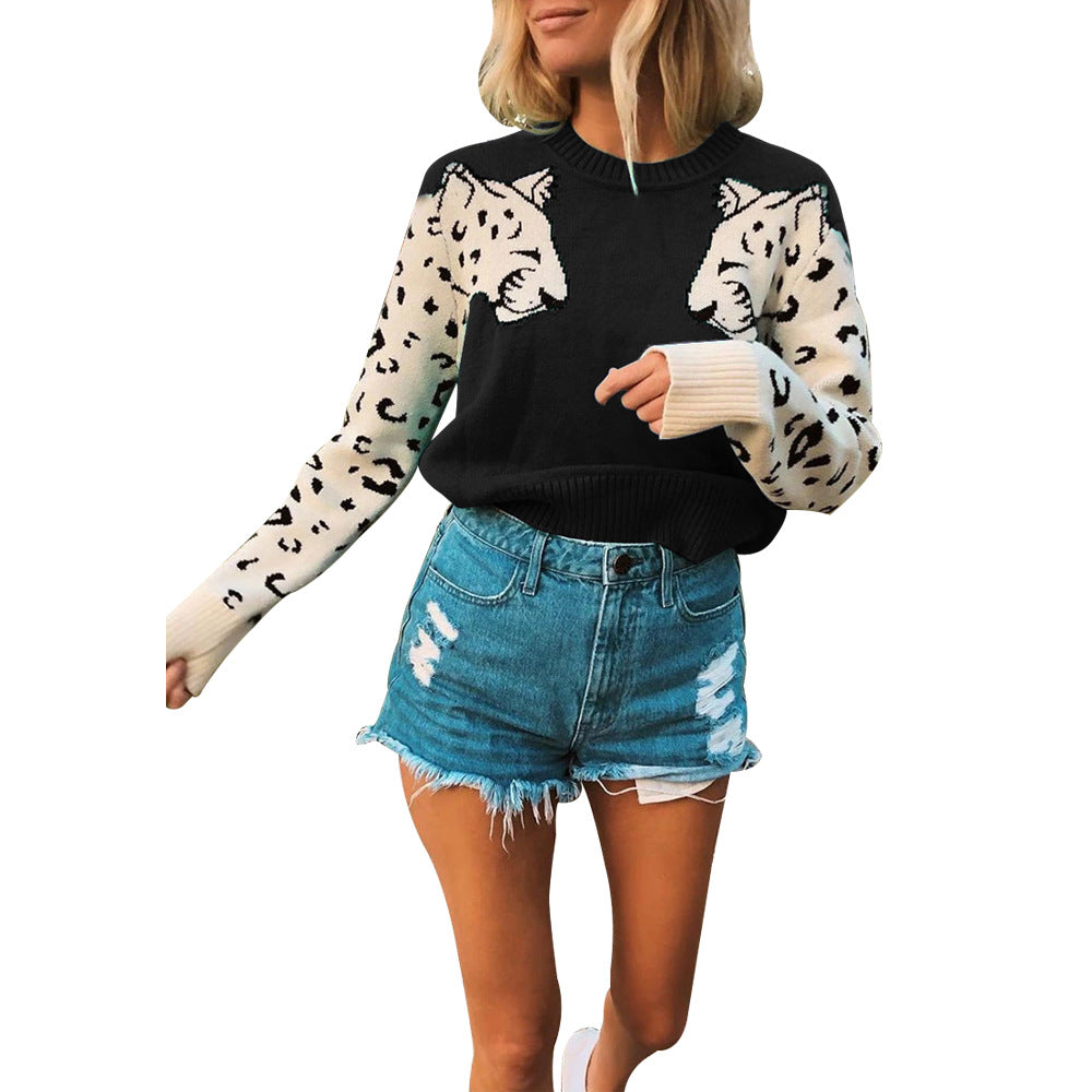 Pull en maille tendance pour femme avec motif animalier et manches contrastantes Berg-Feldt