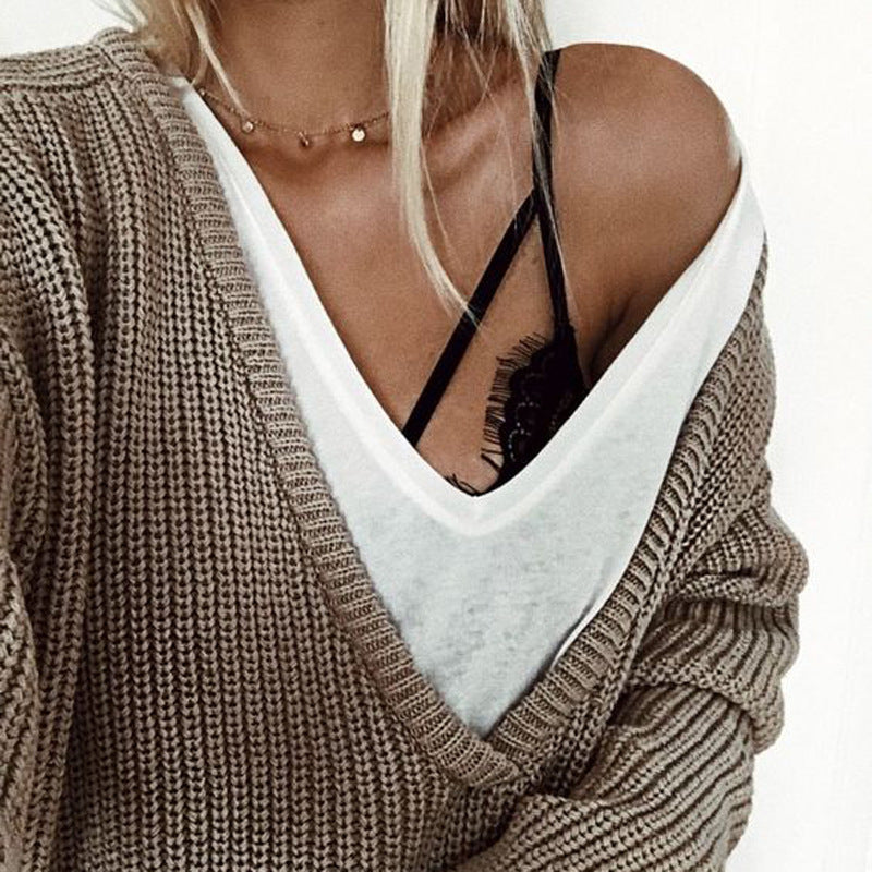 Women's Chunky Knit Sweater with Deep V-Neck and Casual Fit Berg-Feldt