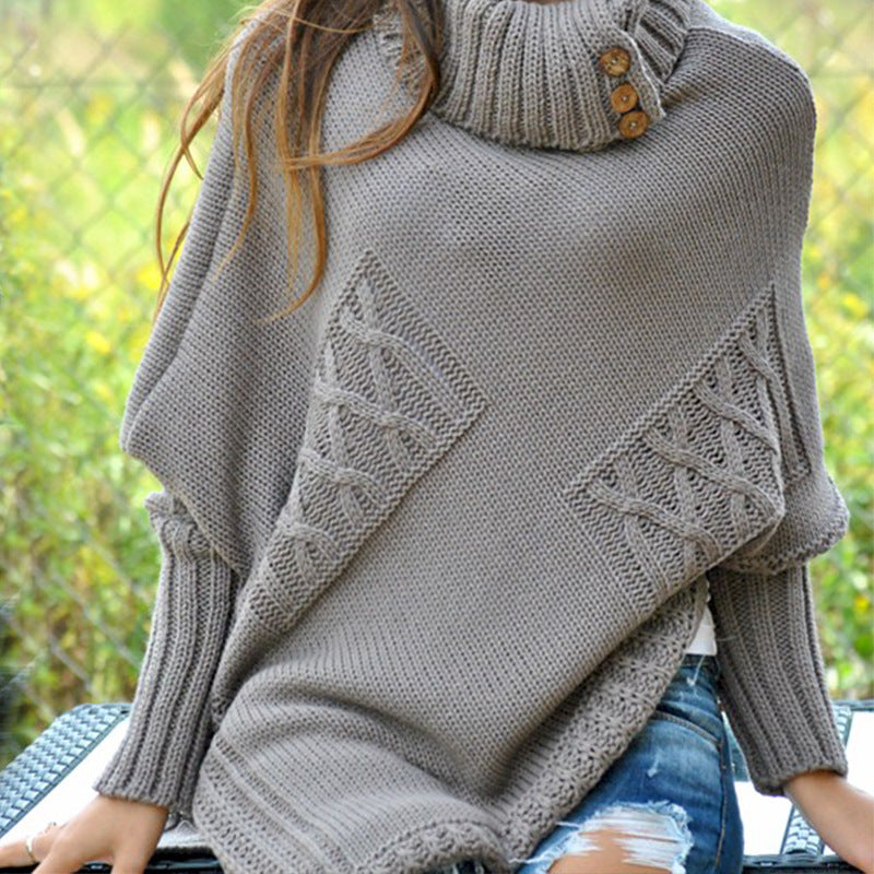 Poncho en maille à col montant et détails boutonnés Berg-Feldt